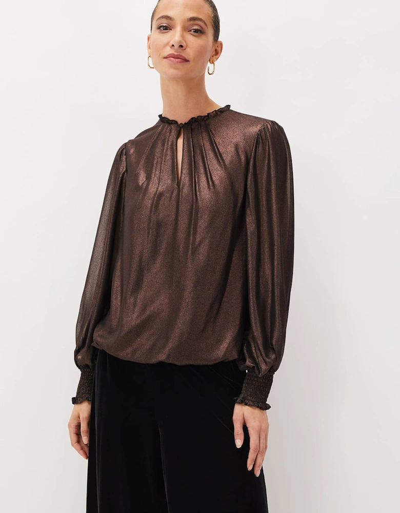 Zavia Metallic Foil Balloon Sleeve Blouse