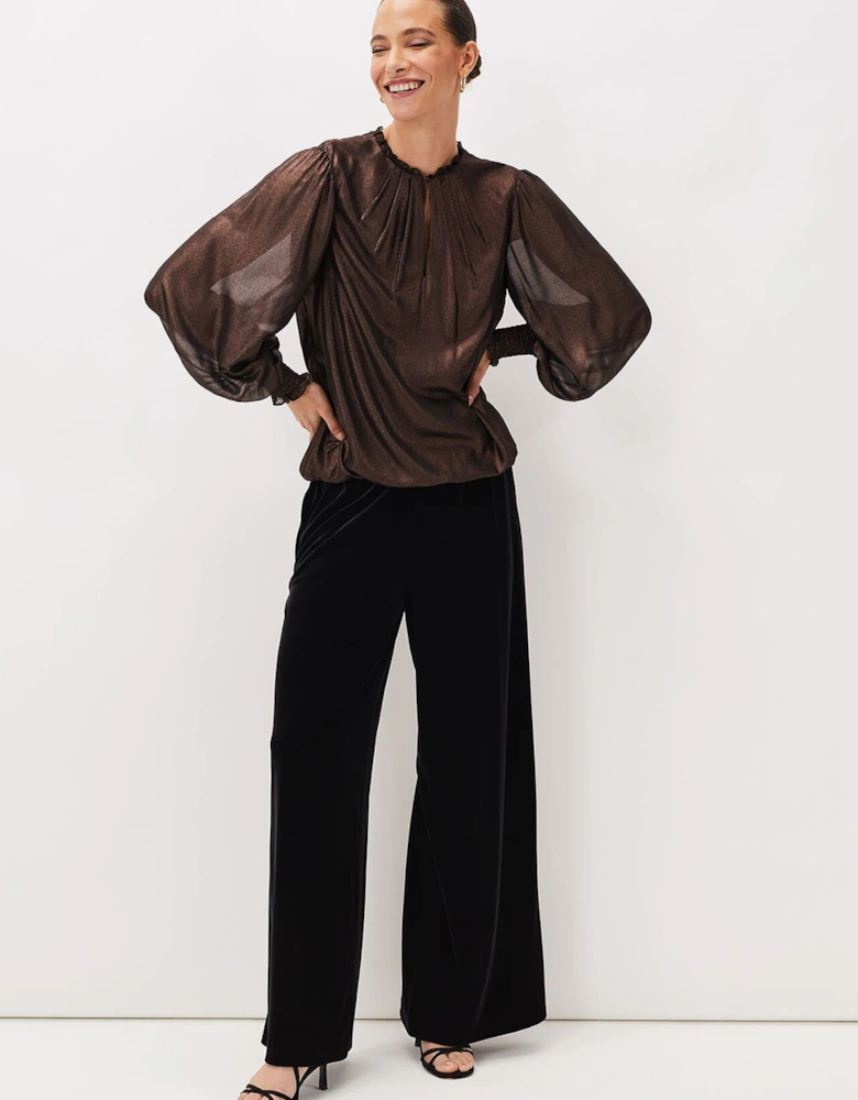 Zavia Metallic Foil Balloon Sleeve Blouse