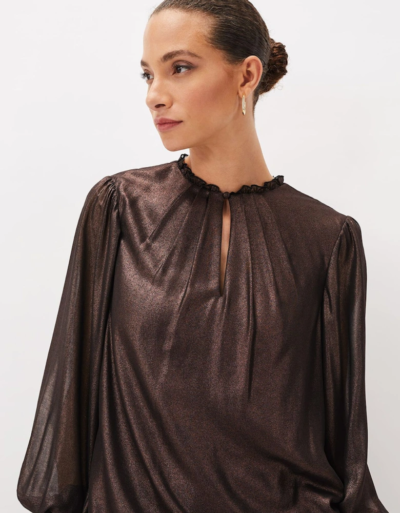 Zavia Metallic Foil Balloon Sleeve Blouse