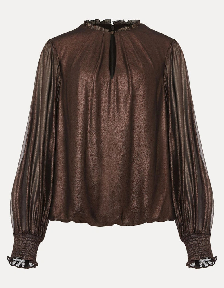 Zavia Metallic Foil Balloon Sleeve Blouse