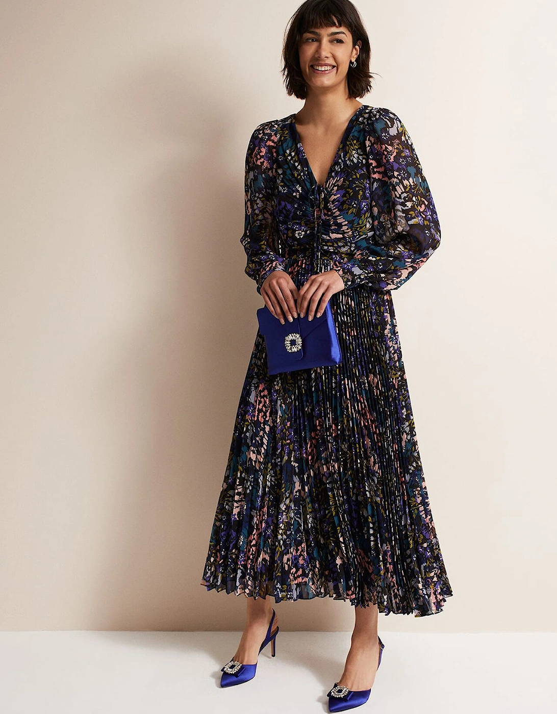 Kindra Floral Pleated Midi Dress