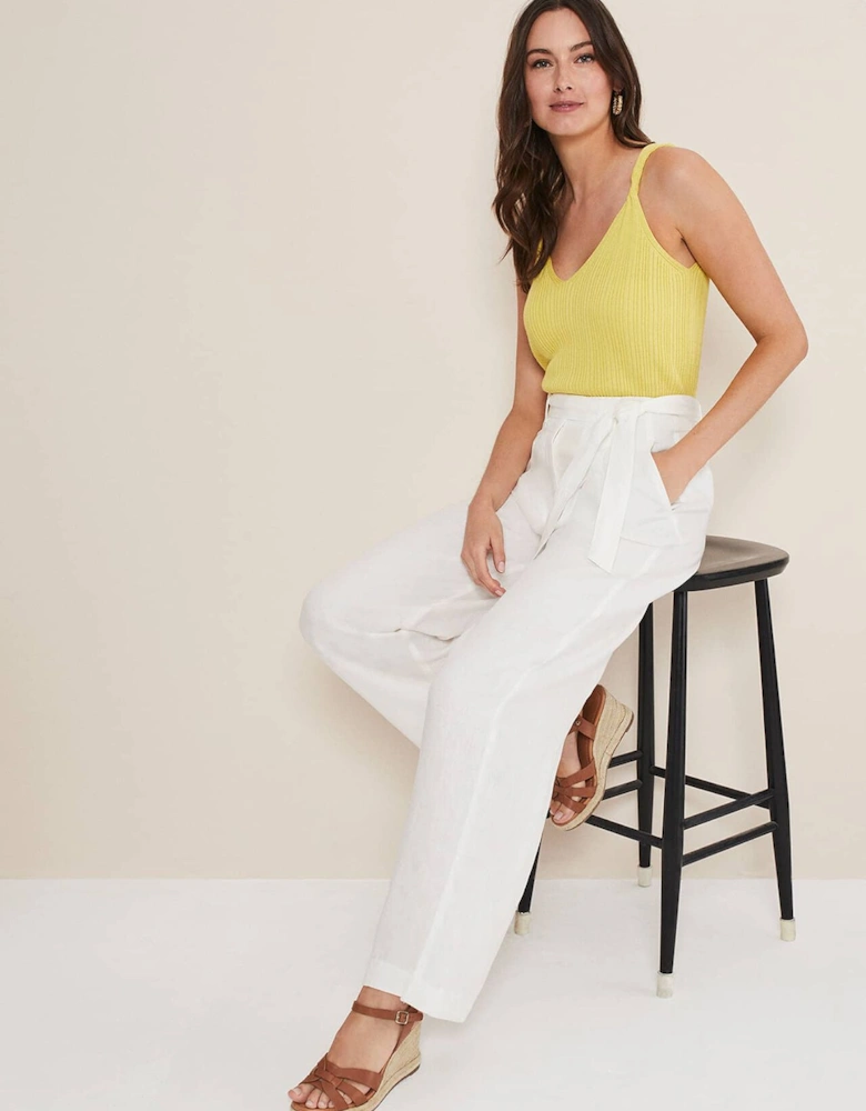 Aaliyah White Linen Wide Leg Trousers