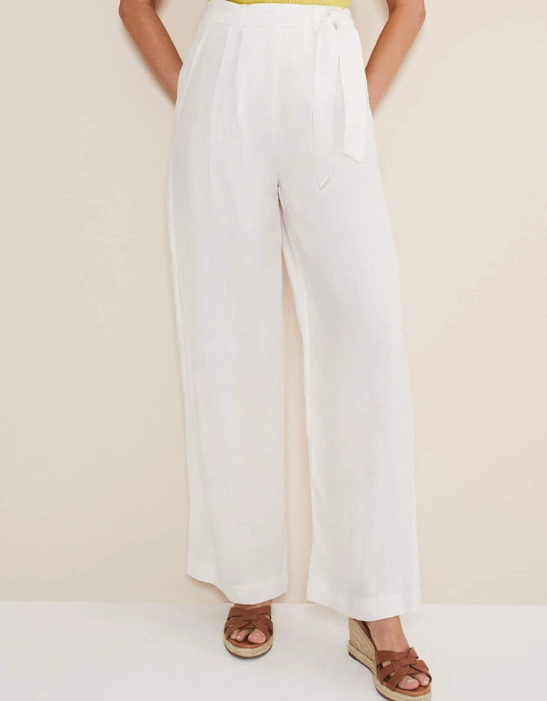 Aaliyah White Linen Wide Leg Trousers