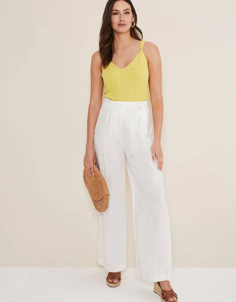 Aaliyah White Linen Wide Leg Trousers