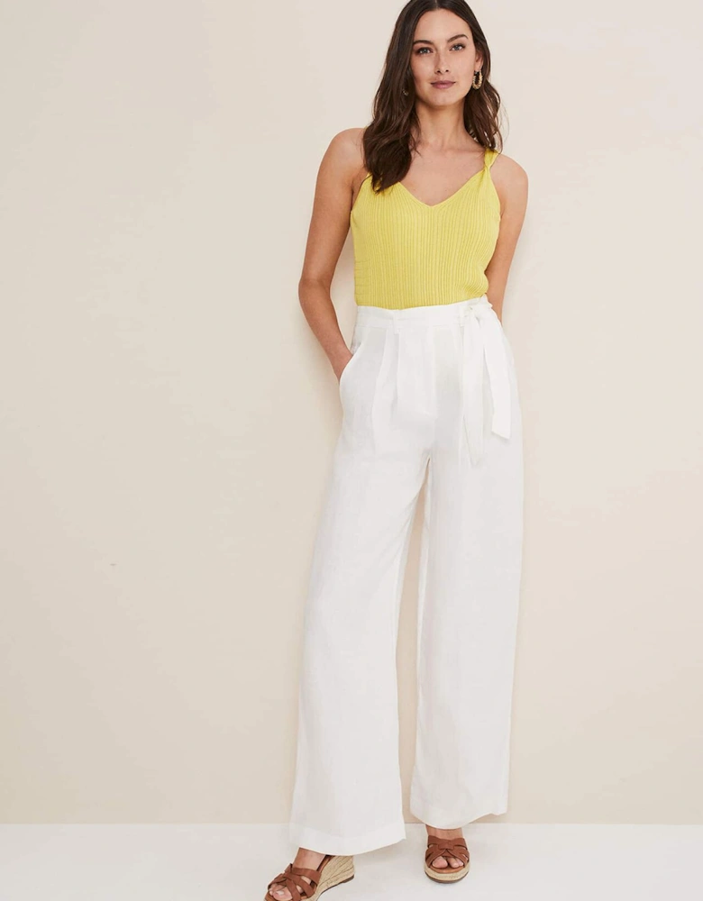 Aaliyah White Linen Wide Leg Trousers