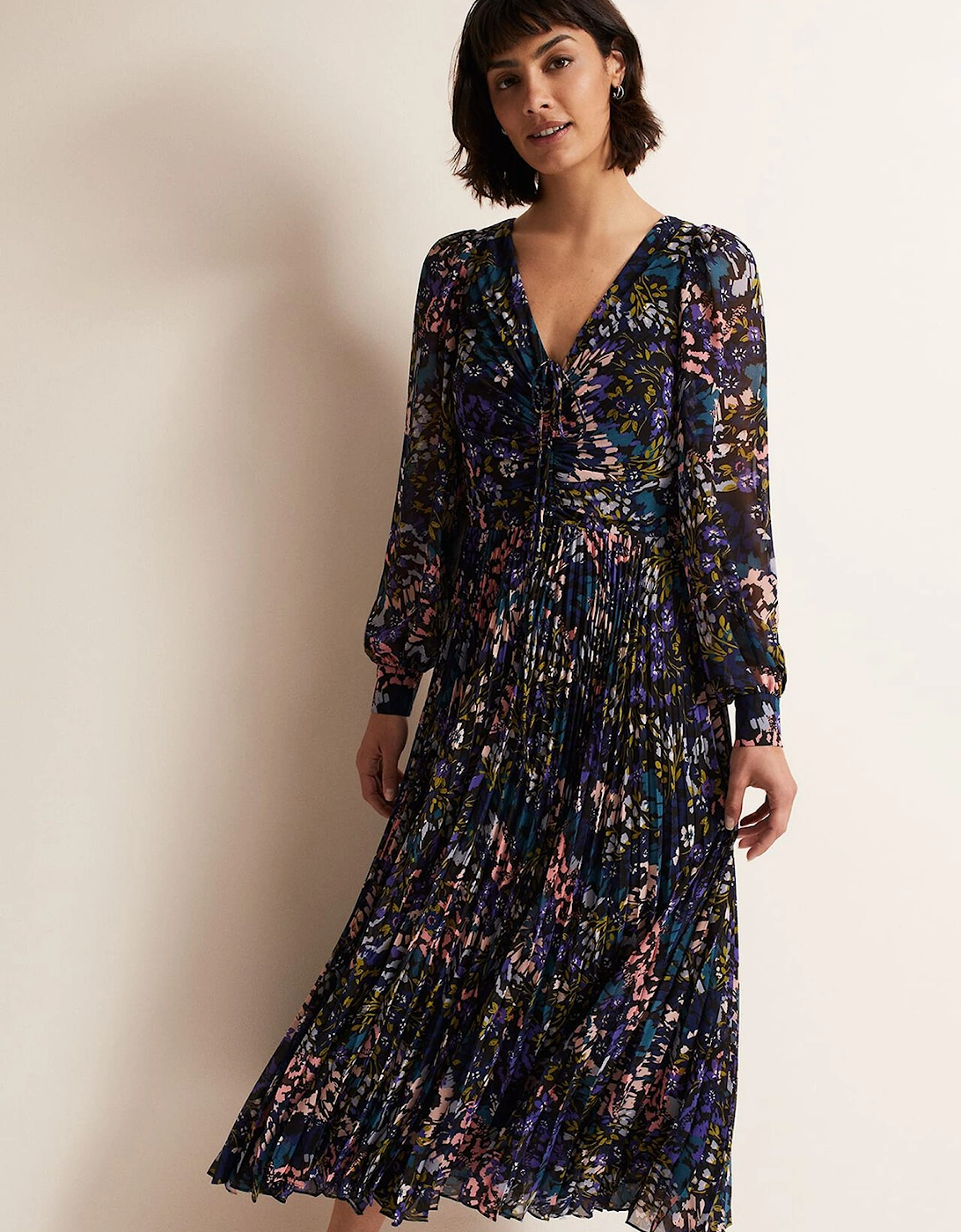 Kindra Floral Pleated Midi Dress