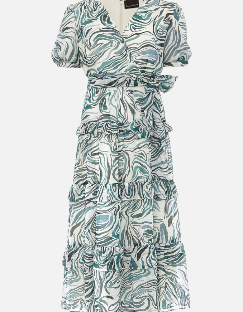 Iona Swirls Print Tiered Short Sleeved Midi Dress