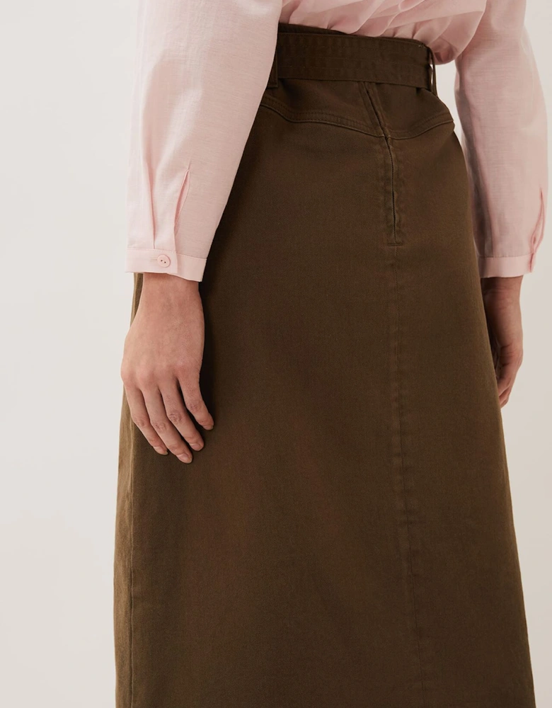 Dina Denim Belted Midi Skirt