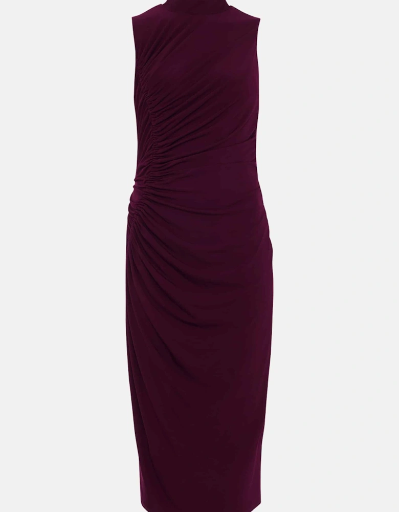 Stefania Burgundy Ruched Midi Dress