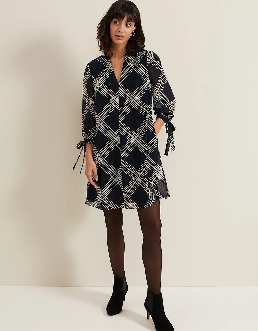 Cora Check Navy Tunic Dress