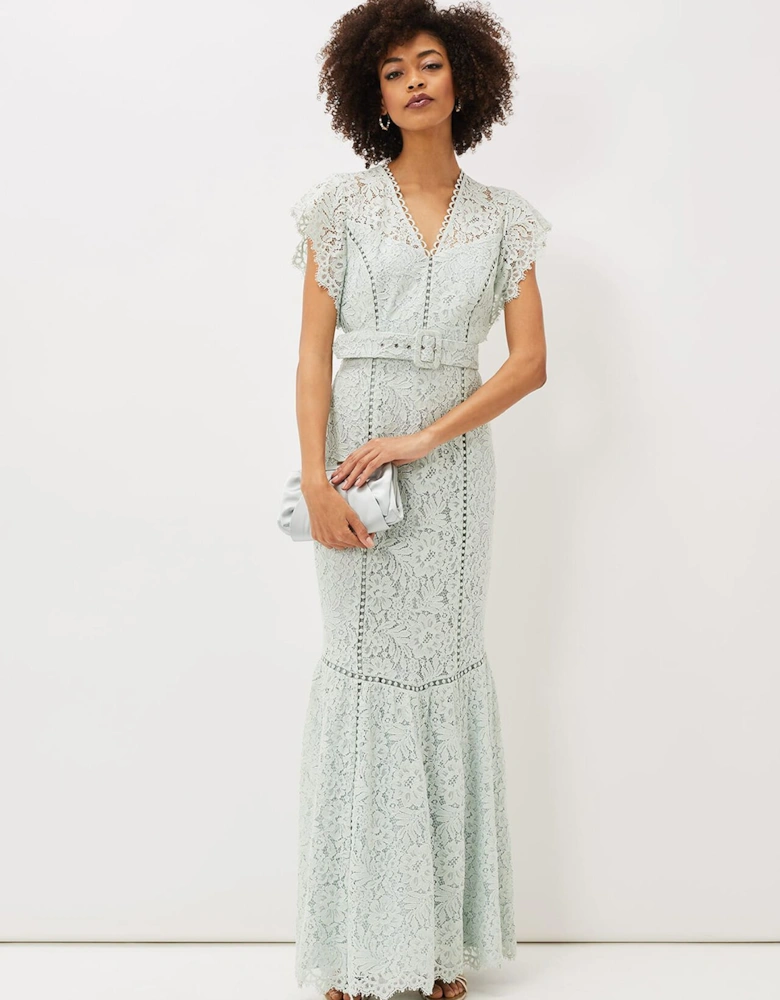 Esmerelda Lace Belted Fishtail Dress