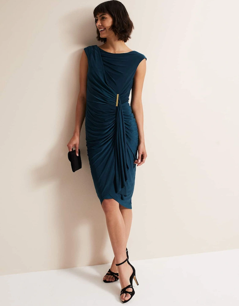 Donna Teal Bodycon Midi Dress