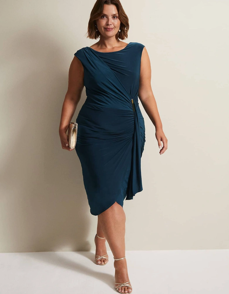 Donna Teal Bodycon Midi Dress