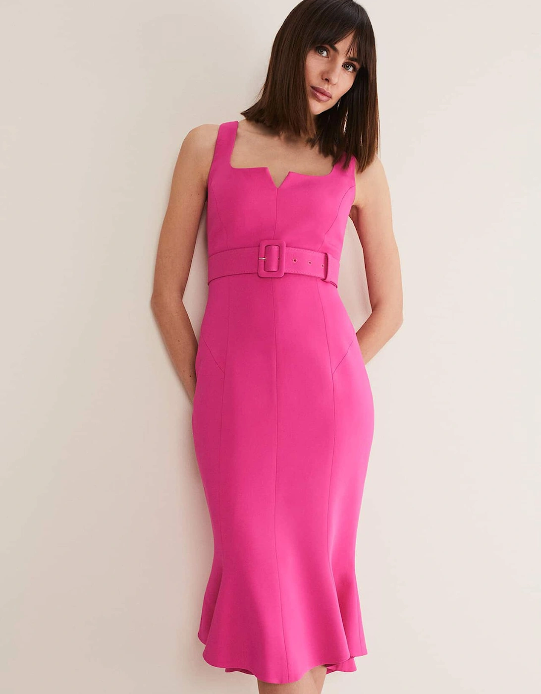 Adria Pink Fitted Midi Dress