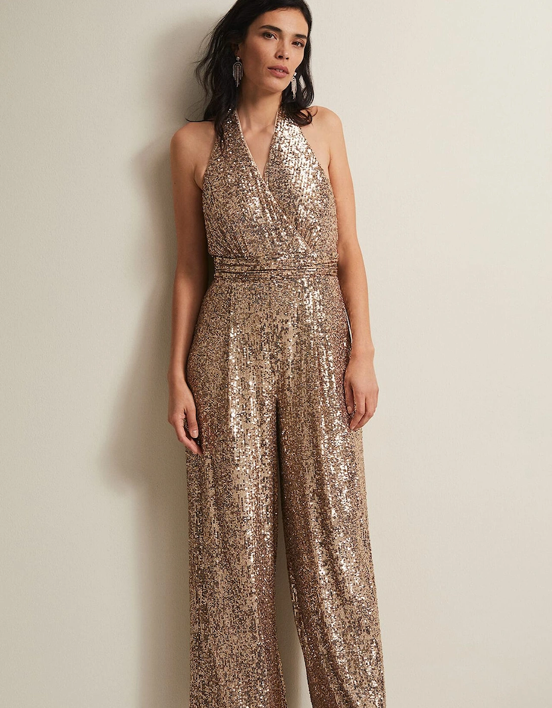 Clarabella Gold Sequin Halterneck Jumpsuit