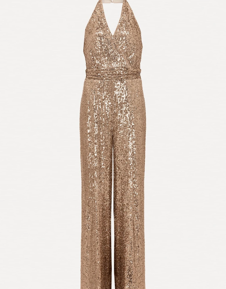 Clarabella Gold Sequin Halterneck Jumpsuit