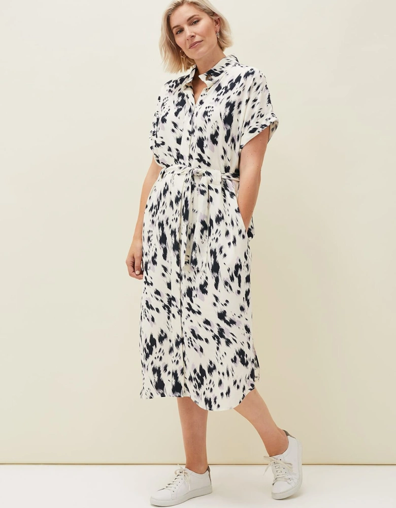 Tilda Abstract Print Tie Waist Shirt Dress