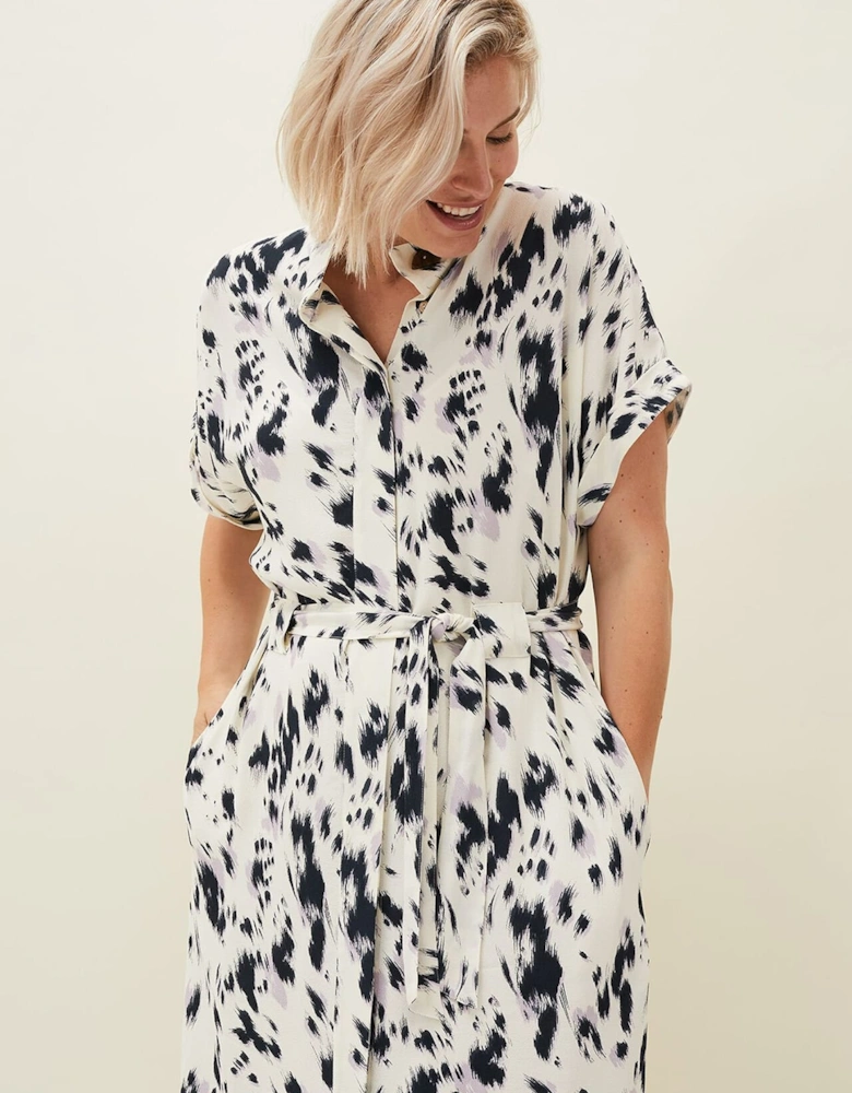 Tilda Abstract Print Tie Waist Shirt Dress