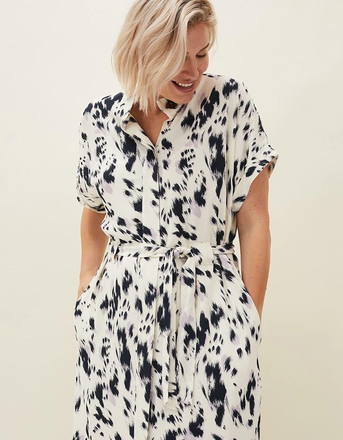 Tilda Abstract Print Tie Waist Shirt Dress