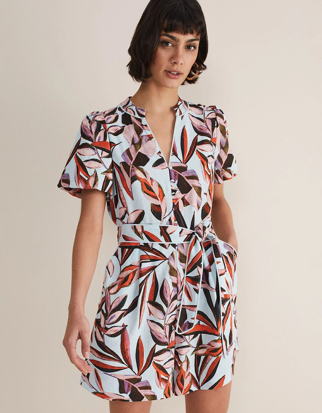 Vivian Linen Leaf Print Playsuit, 7 of 6