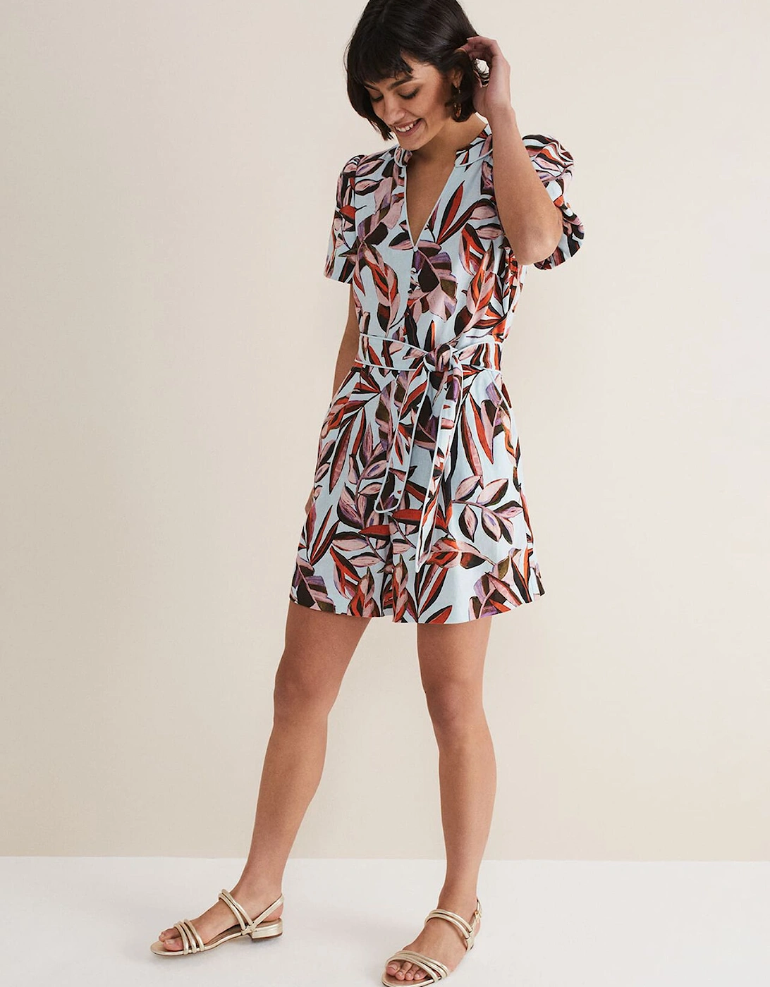 Vivian Linen Leaf Print Playsuit