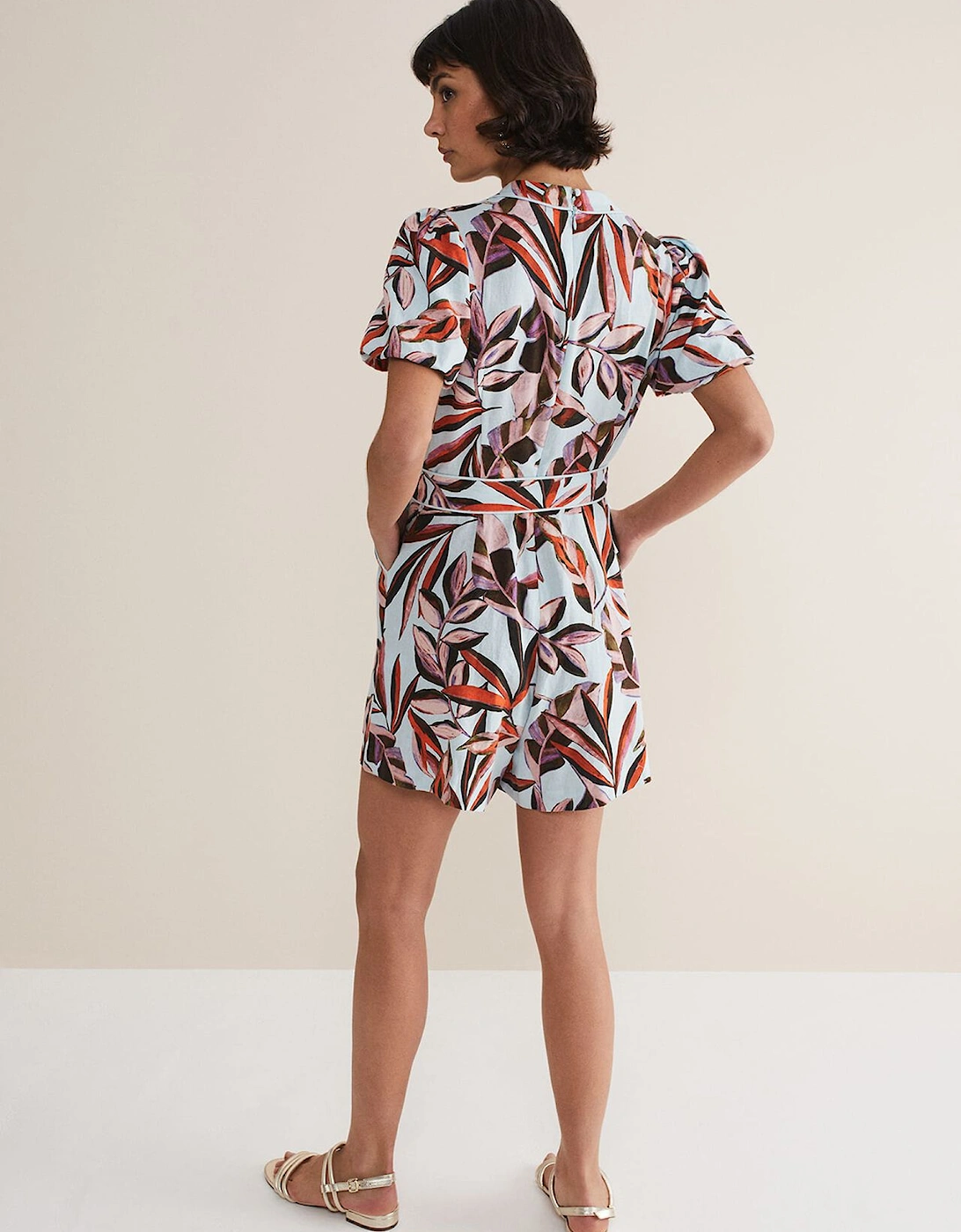 Vivian Linen Leaf Print Playsuit