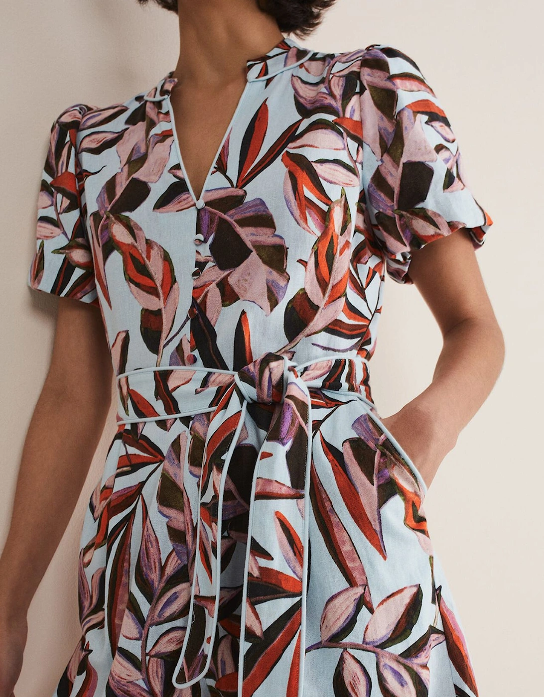 Vivian Linen Leaf Print Playsuit