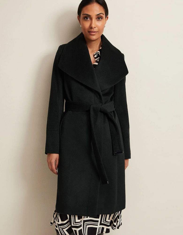 Petite Nicci Dark Green Wool Smart Coat