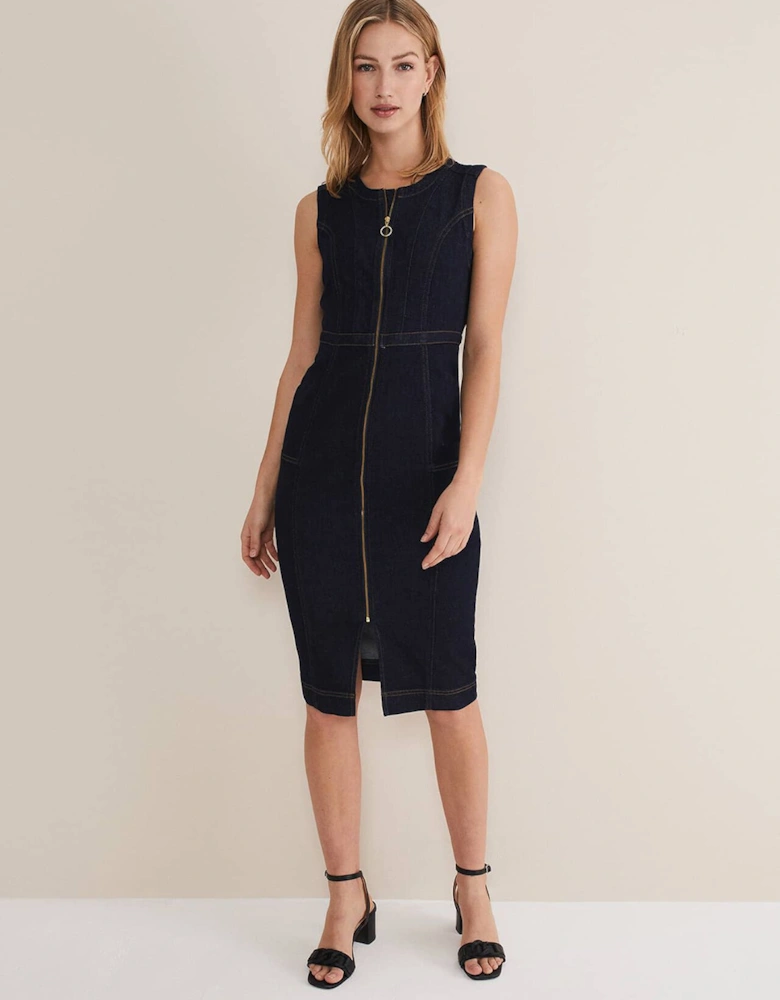 Anwen Fitted Denim Midi Dress