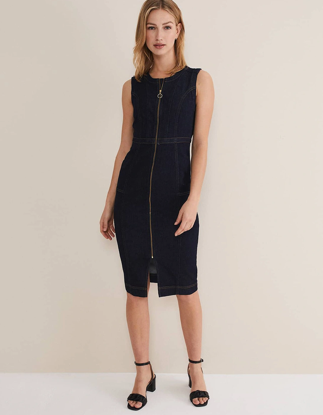 Anwen Fitted Denim Midi Dress