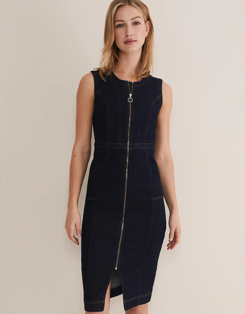 Anwen Fitted Denim Midi Dress