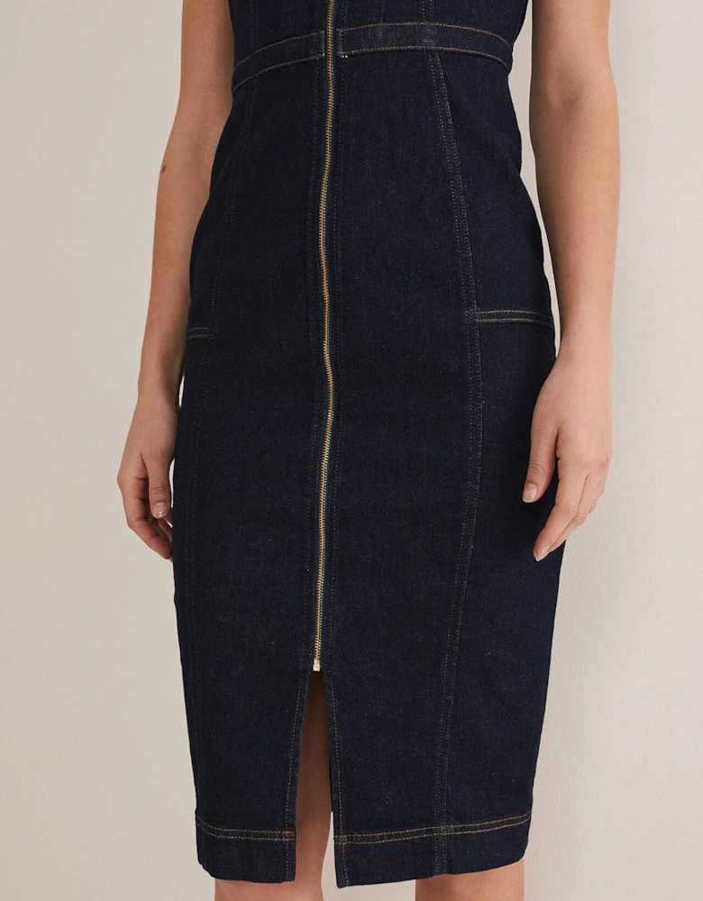 Anwen Fitted Denim Midi Dress