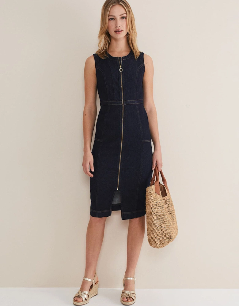 Anwen Fitted Denim Midi Dress