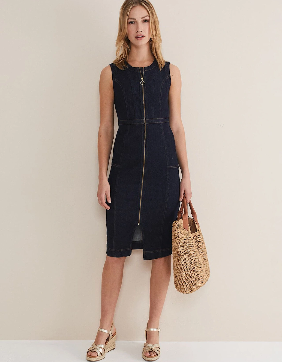 Anwen Fitted Denim Midi Dress