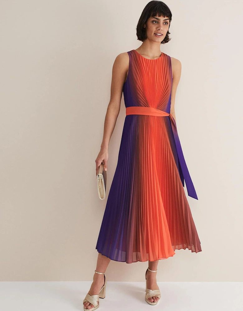 Simara Ombre Pleated Midi Dress