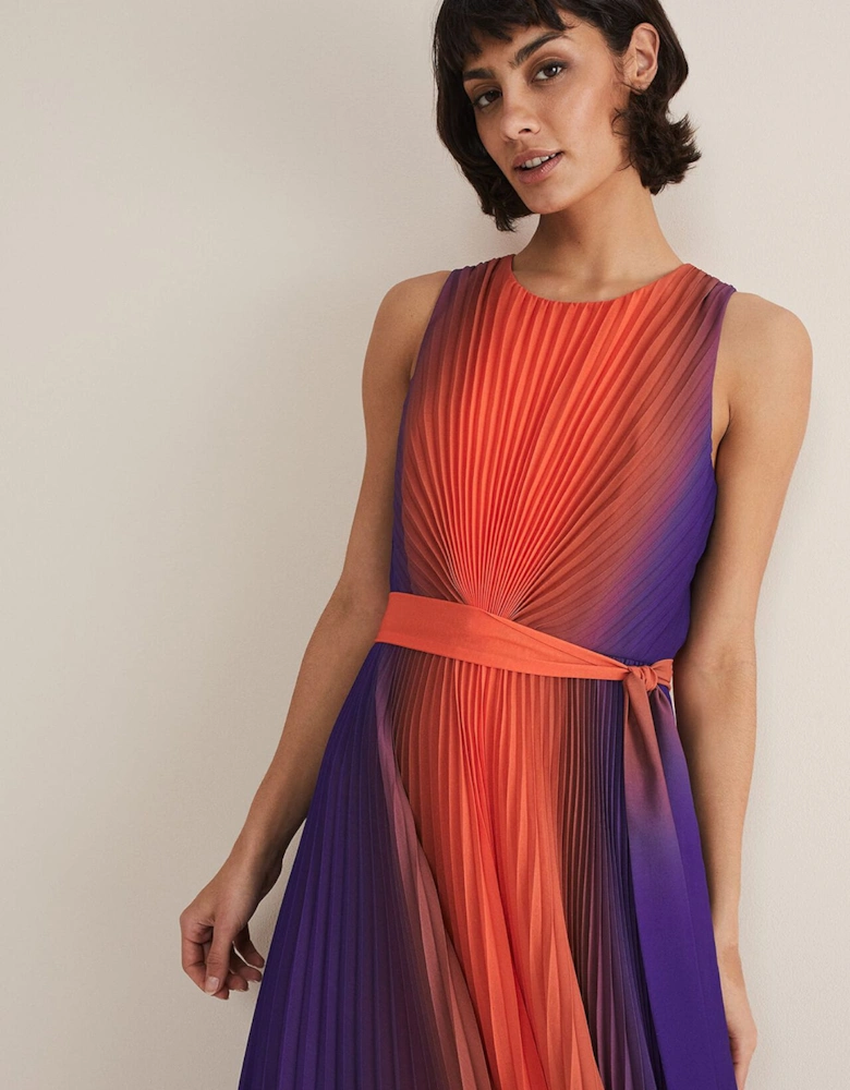 Simara Ombre Pleated Midi Dress