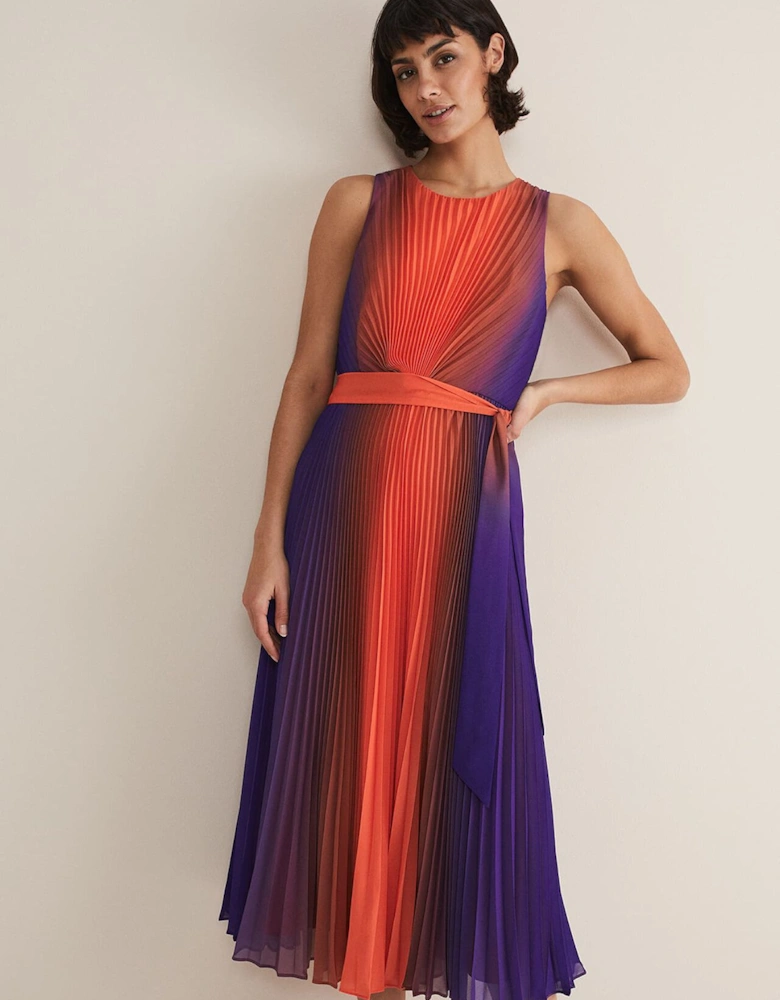 Simara Ombre Pleated Midi Dress