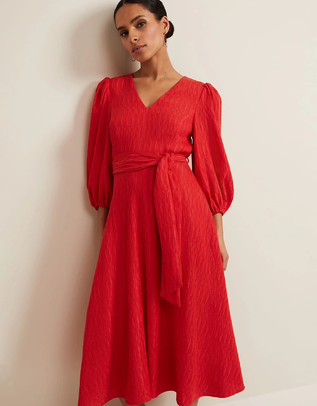 Petite Marilyn Puff Sleeve Midi Dress