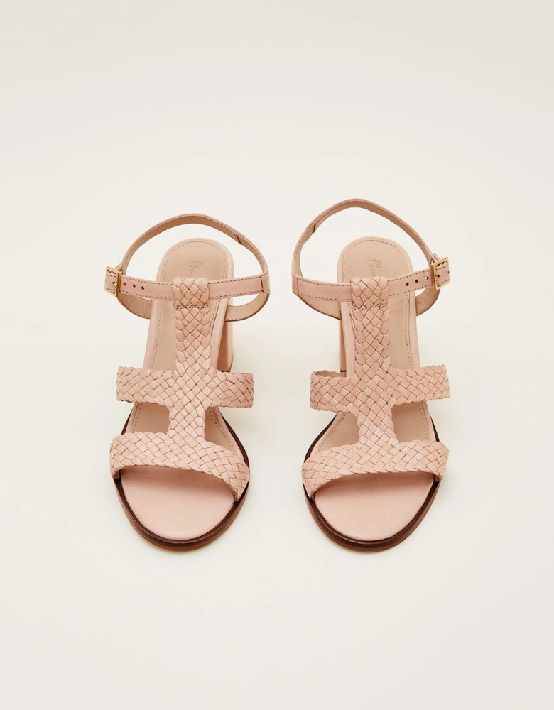 Plaited T Bar Heeled Sandal Shoe