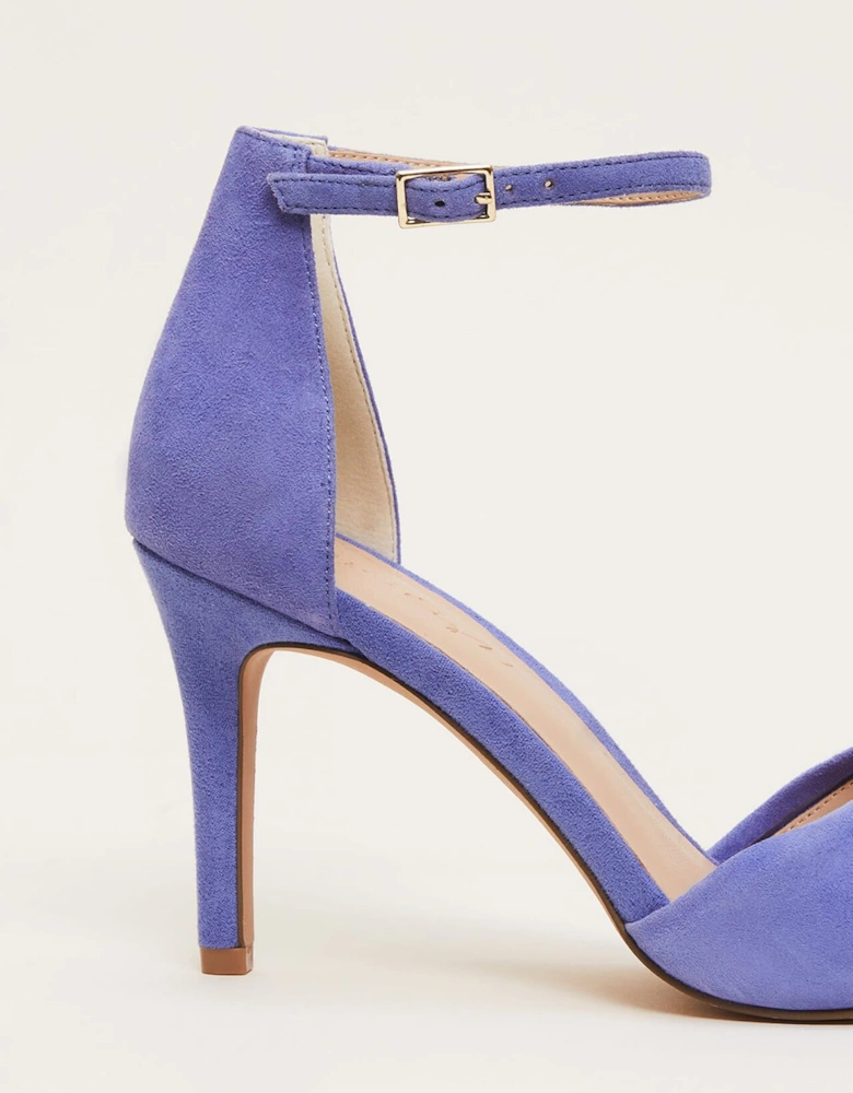 Blue Suede Open Toe Heels