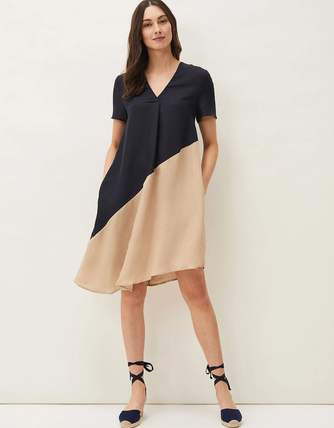 Doty Colourblock Linen-Blend Swing Dress