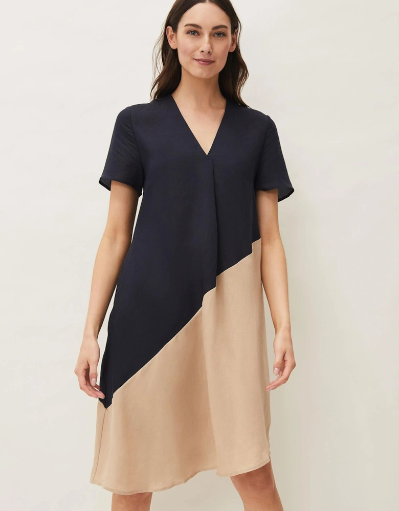 Doty Colourblock Linen-Blend Swing Dress