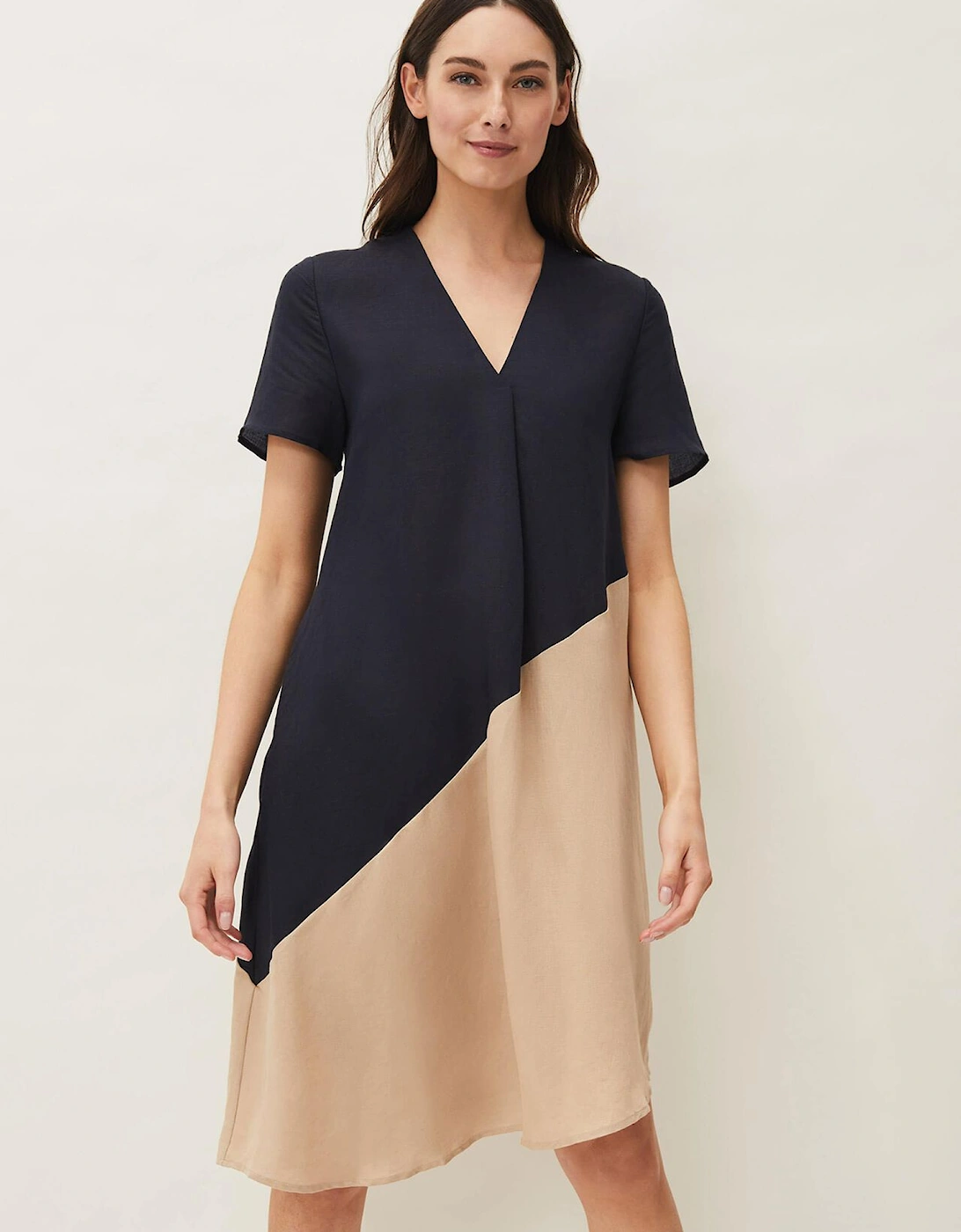 Doty Colourblock Linen-Blend Swing Dress, 7 of 6