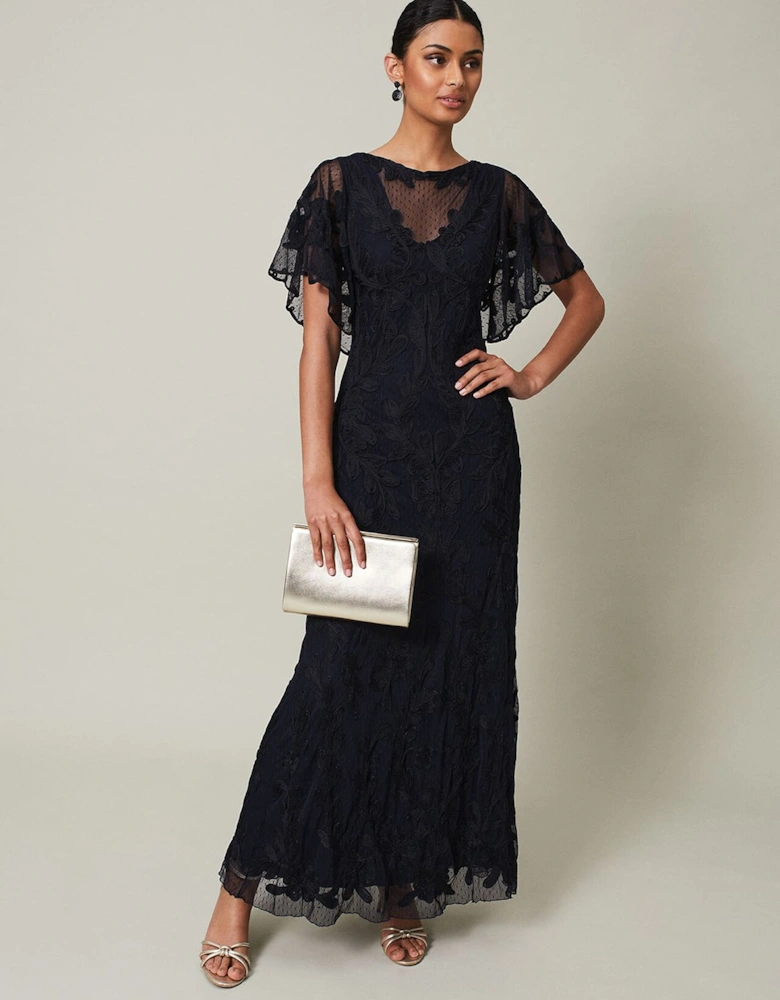 Noelle Navy Tapework Maxi Dress