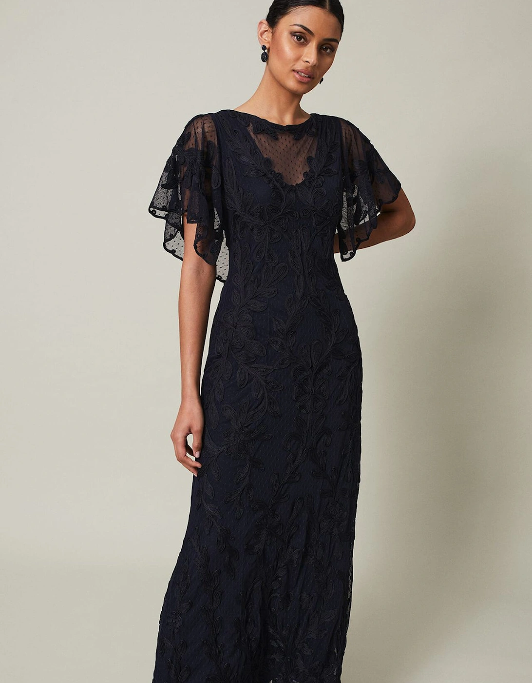 Noelle Navy Tapework Maxi Dress