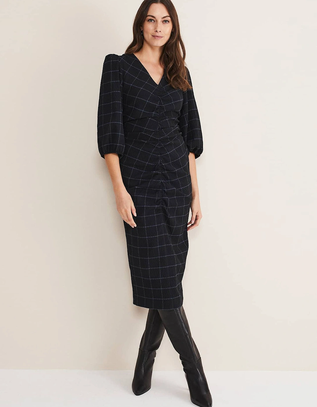 Addison Check Ruched Dress, 7 of 6