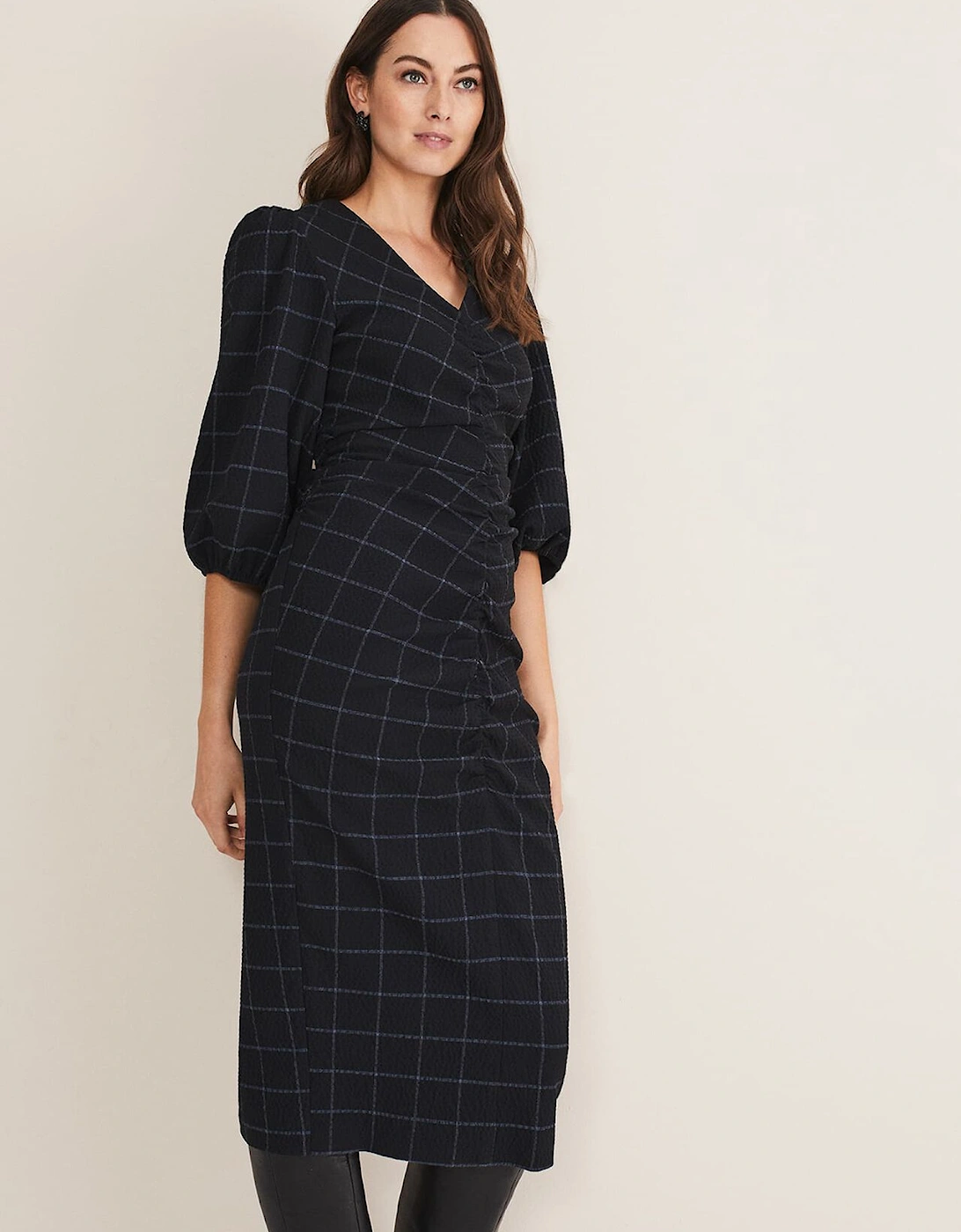 Addison Check Ruched Dress