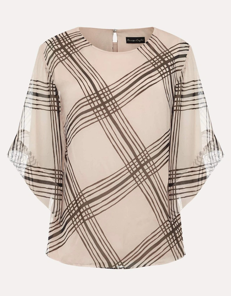 Aleena Check Silk Print Top