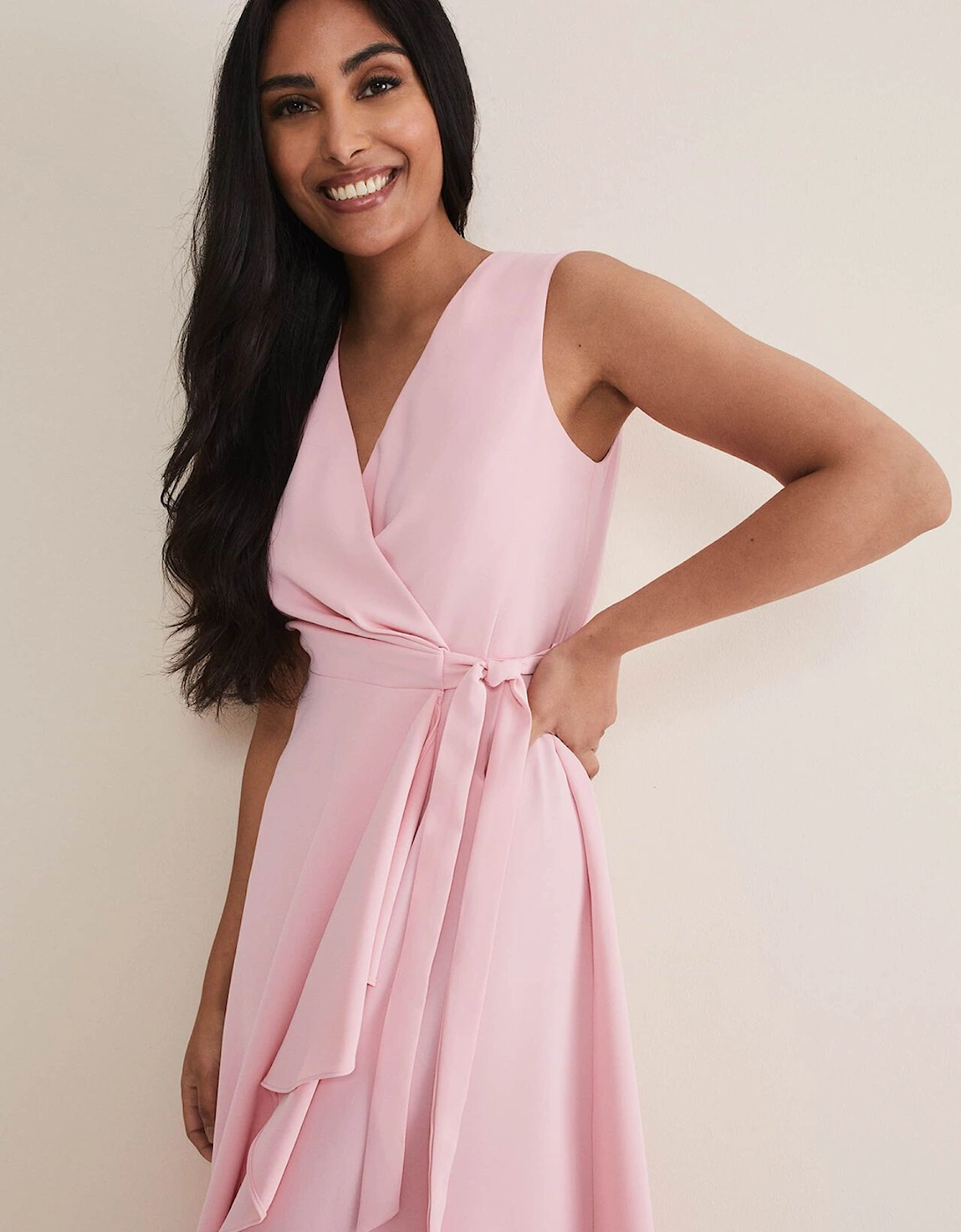 Petite Julissa Sleeveless Ruffle Wrap Midi Dress