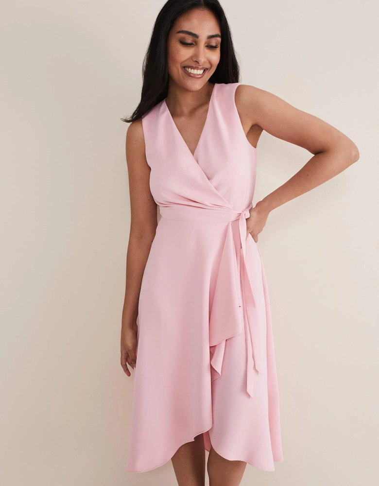 Petite Julissa Sleeveless Ruffle Wrap Midi Dress